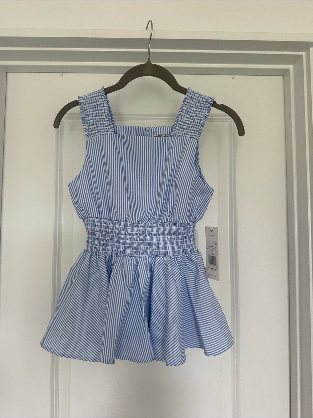 Habitual Light Blue and White Striped Smocked Waist Top NWT